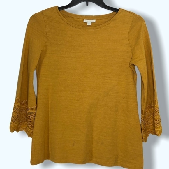 NWOT Charter Club Mustard Top w/ Lace Cuffs Sz XS - Picture 1 of 6